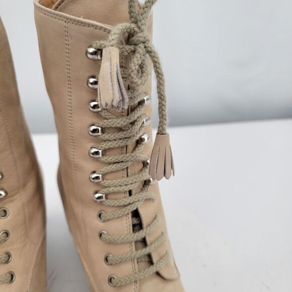 Moschino Size 6.5 Suede Leather Lace Up Bootie‎ Cream Ankle Boots Pointed Toe - Picture 11 of 12